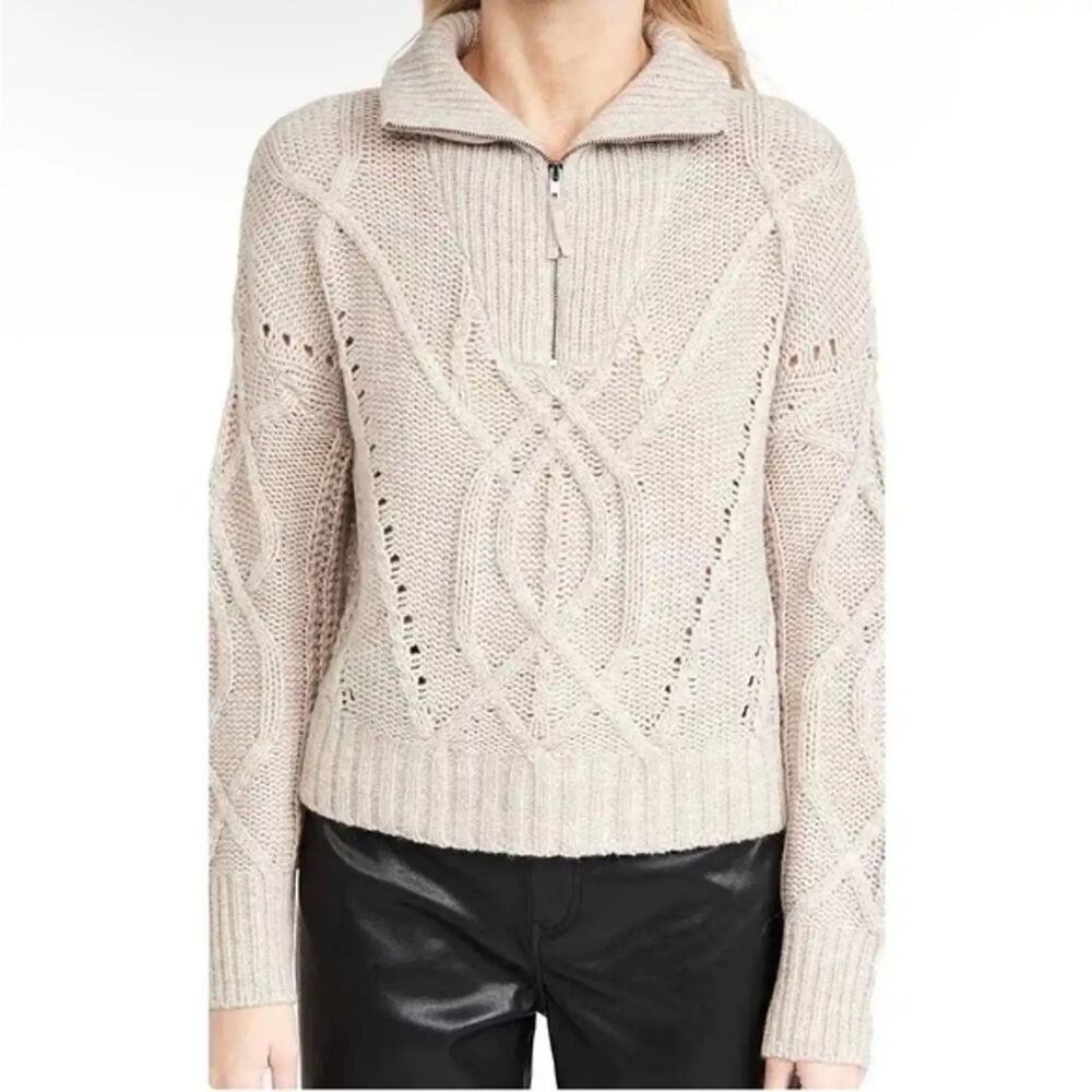 SKULL CASHMERE Sweater Womens‎ XS Cream Lyndsay Cable Knit Half Zip Chunky Cabin